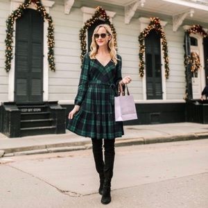 J. Crew Blackwatch Plaid Drapey Long Sleeve Dress Holiday *724